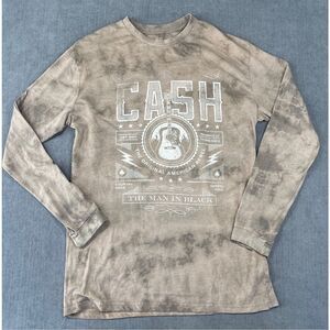 Johnny Cash Tee Mens L Brown Distressed Rock Country Music Vintage‎ Style 90s